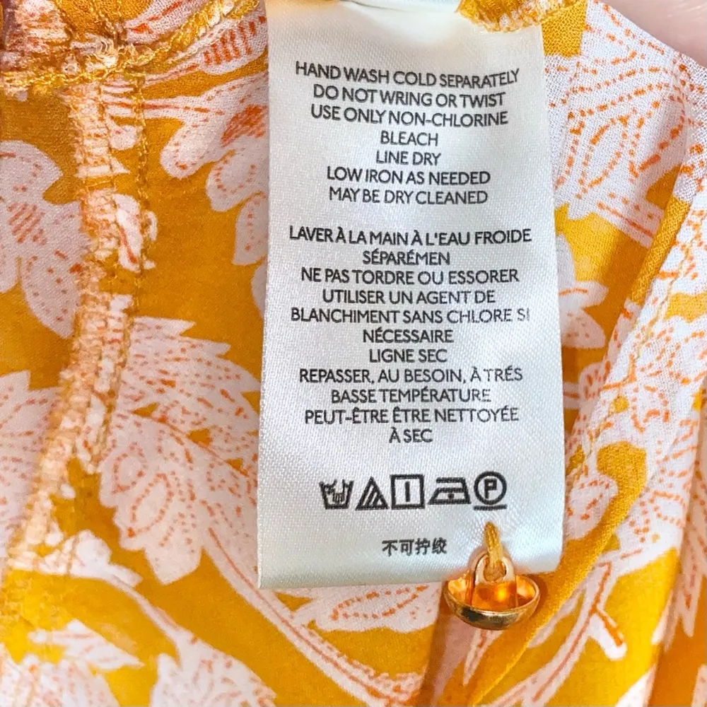 Anthropologie Mia Tiered 3/4 Sleeve Button Front Yellow Floral Ruffled Tunic Top - Image 8