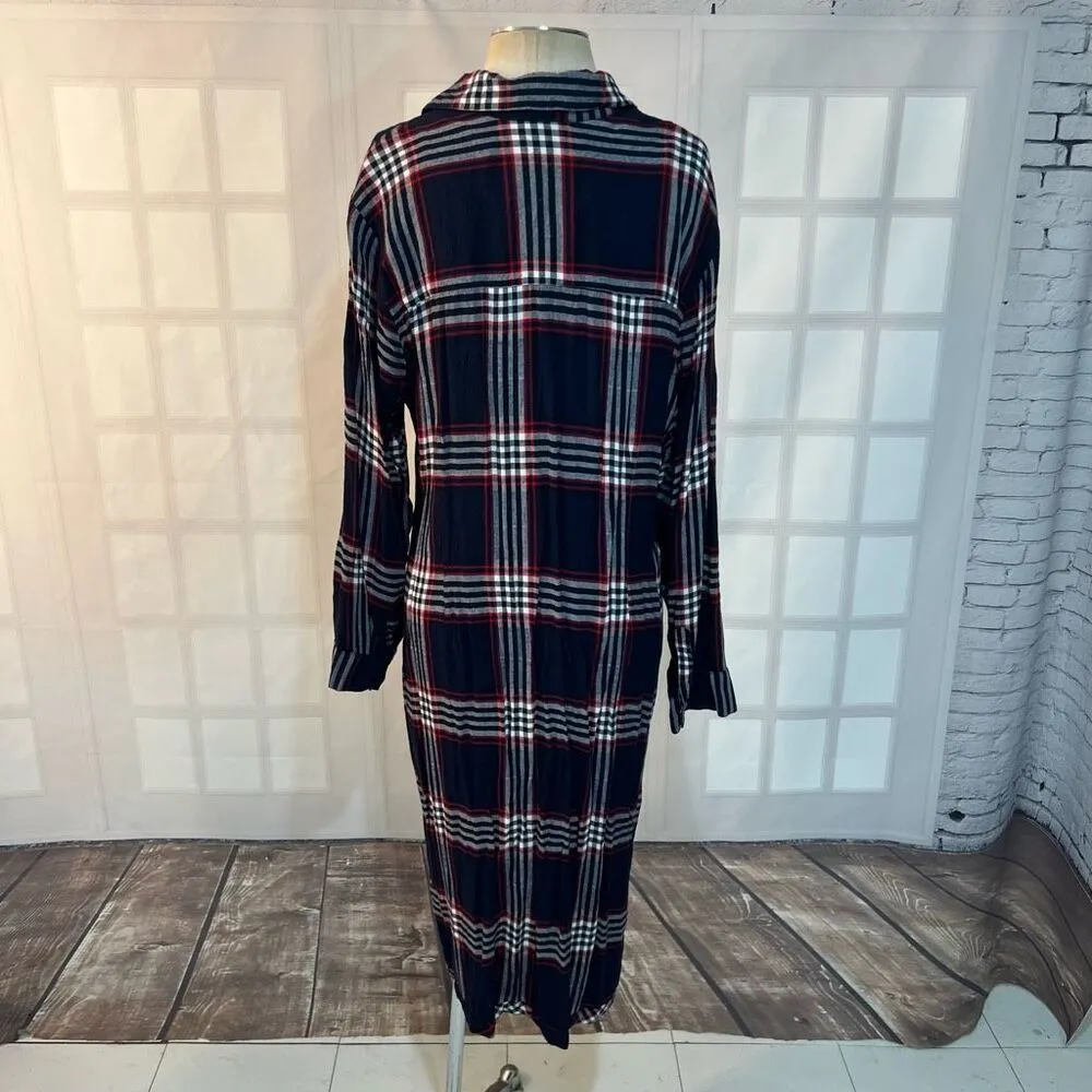 Fashion To Figure Blue Red Long Plaid Button Front Twisted Tunic Blouse 1x - Image 6