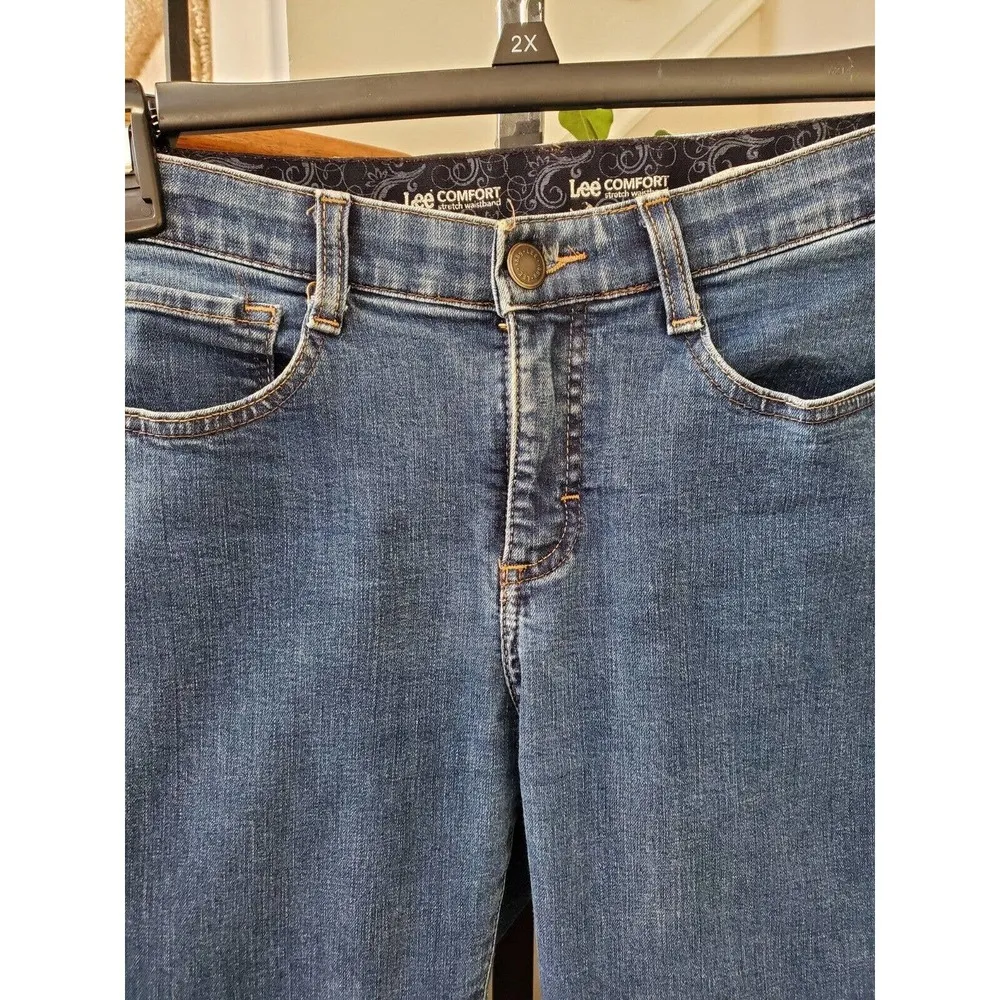 Lee Women Blue Denim Cotton Mid Rise Straight Fit Jeans Pant Size Medium - Image 2