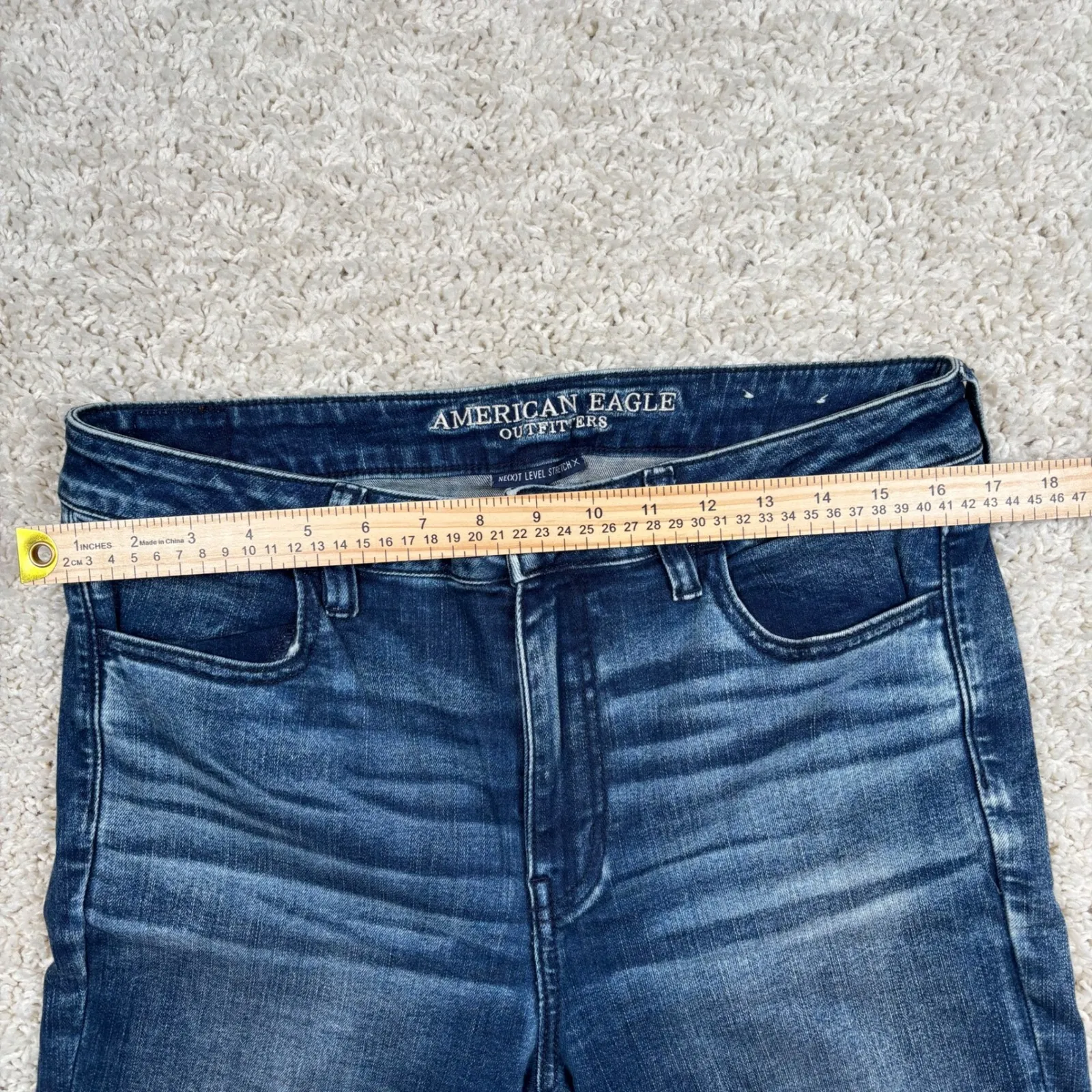 American Eagle Outfitters Women's High Waisted Skinny Jeans Dark Distressed 14 - Image 5