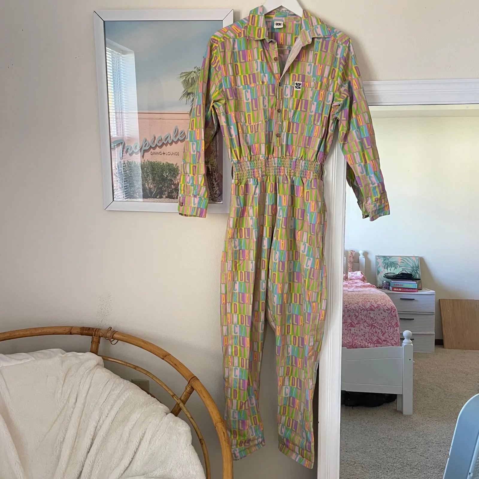 Lucy & Yak Frankie Spellout Colorblock Pastel Boilersuit Coveralls Jumpsuit Pink - Image 2