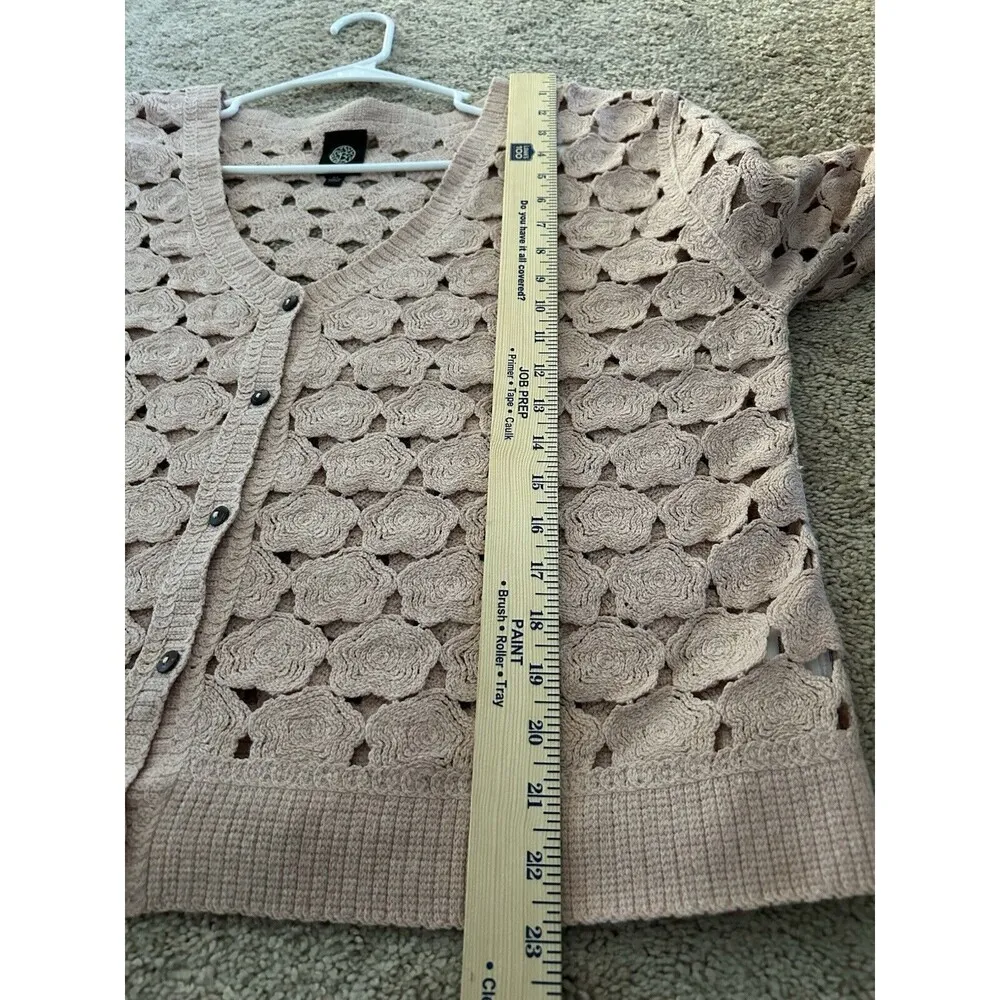 Bobeau Pink Floral Cut Out Coquette Cotton Blend Cardigan Flare Sleeves Size XL - Image 7