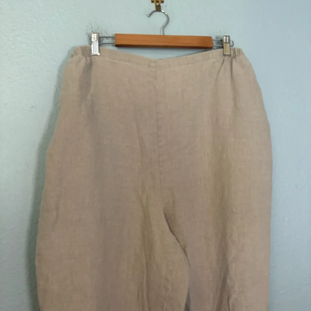Flax Womens 100% Linen Tan Pull On Cropped‎ Tapered Pants - Image 4