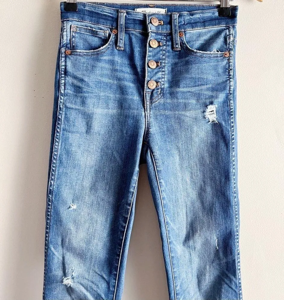 Madewell • 10" High-Rise Skinny Jeans Drop-Hem Edition Button Fly in Blue, Sz 24 - Image 3