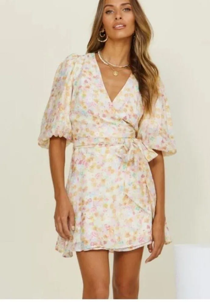 MINKPINK Elvire Floral Romantic Wrap Print Mini Dress Size X-Large - Image 13
