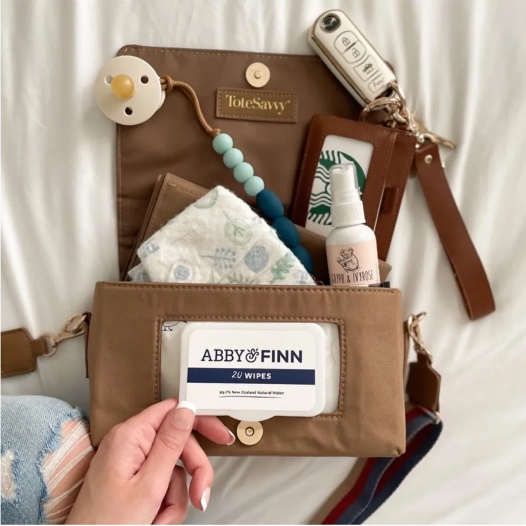 ToteSavvy Mini Diaper Bag Crossbody w/ Removable Changing Pad Sleek Wipable Gift Brown - Image 2