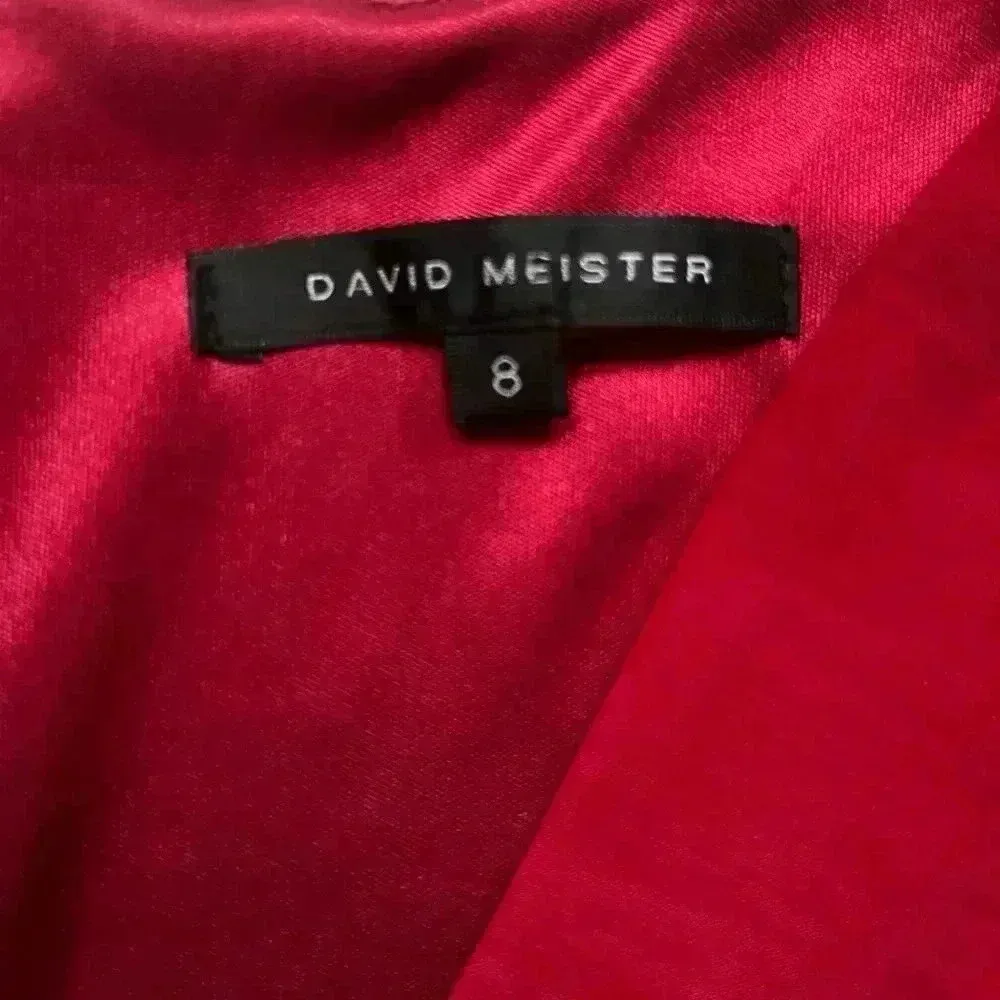 David Meister Red Long Sleeve Cocktail Wedding Dress V Neck Front Bunched Size 8 - Image 3