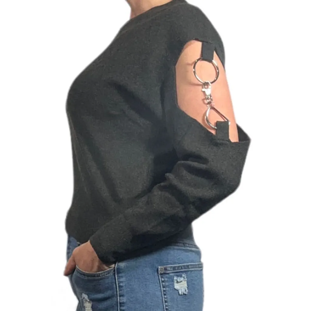 Uniq Open Sleeve Horsebit Accent Cropped Sweater Medium/Large NWT Gray - Image 2