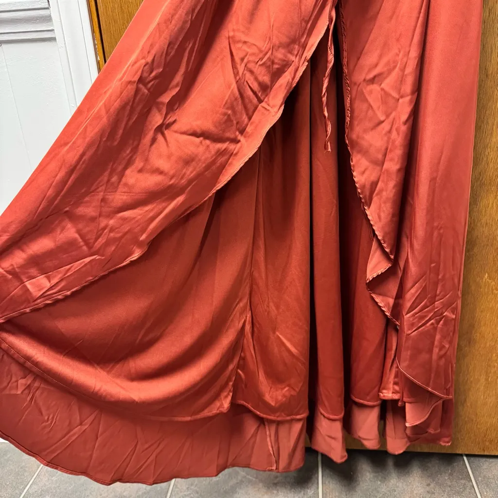 NEW Baltic Born Krystal Satin Wrap Gown Long Maxi Dress Terracotta 2XL NWT - Image 9