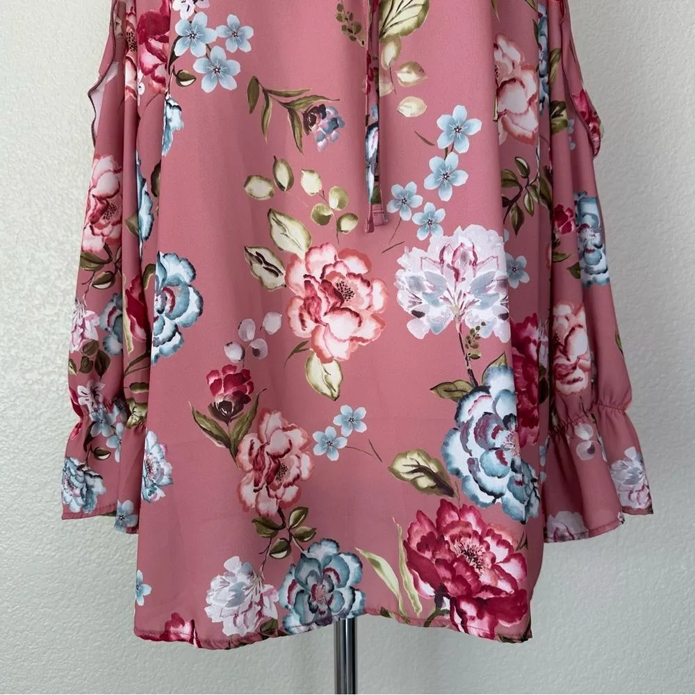 Sweet Pea by Stacy Frati Floral Cold Shoulder Top Pink Size XXL - Image 4