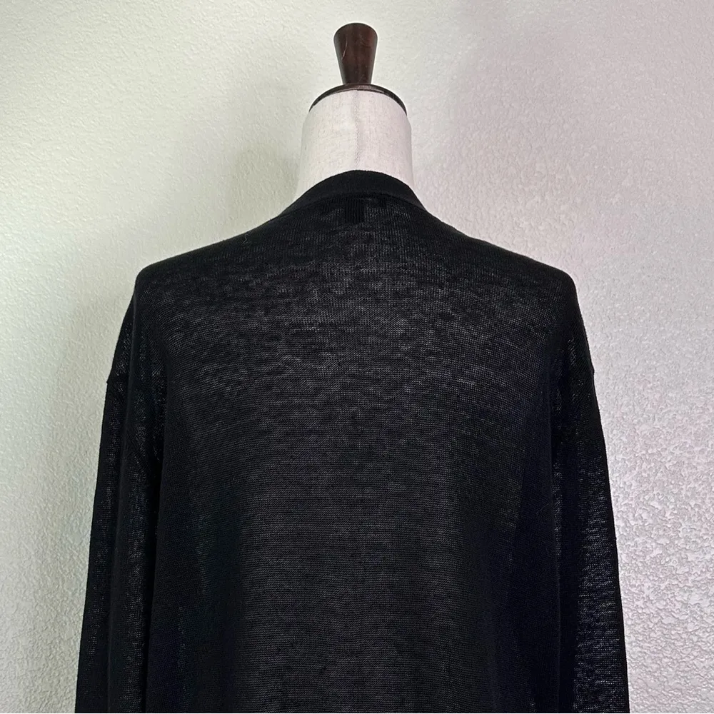 Ann Taylor Linen Blend Black Open Front Long Cardigan, Sz Medium - Image 9