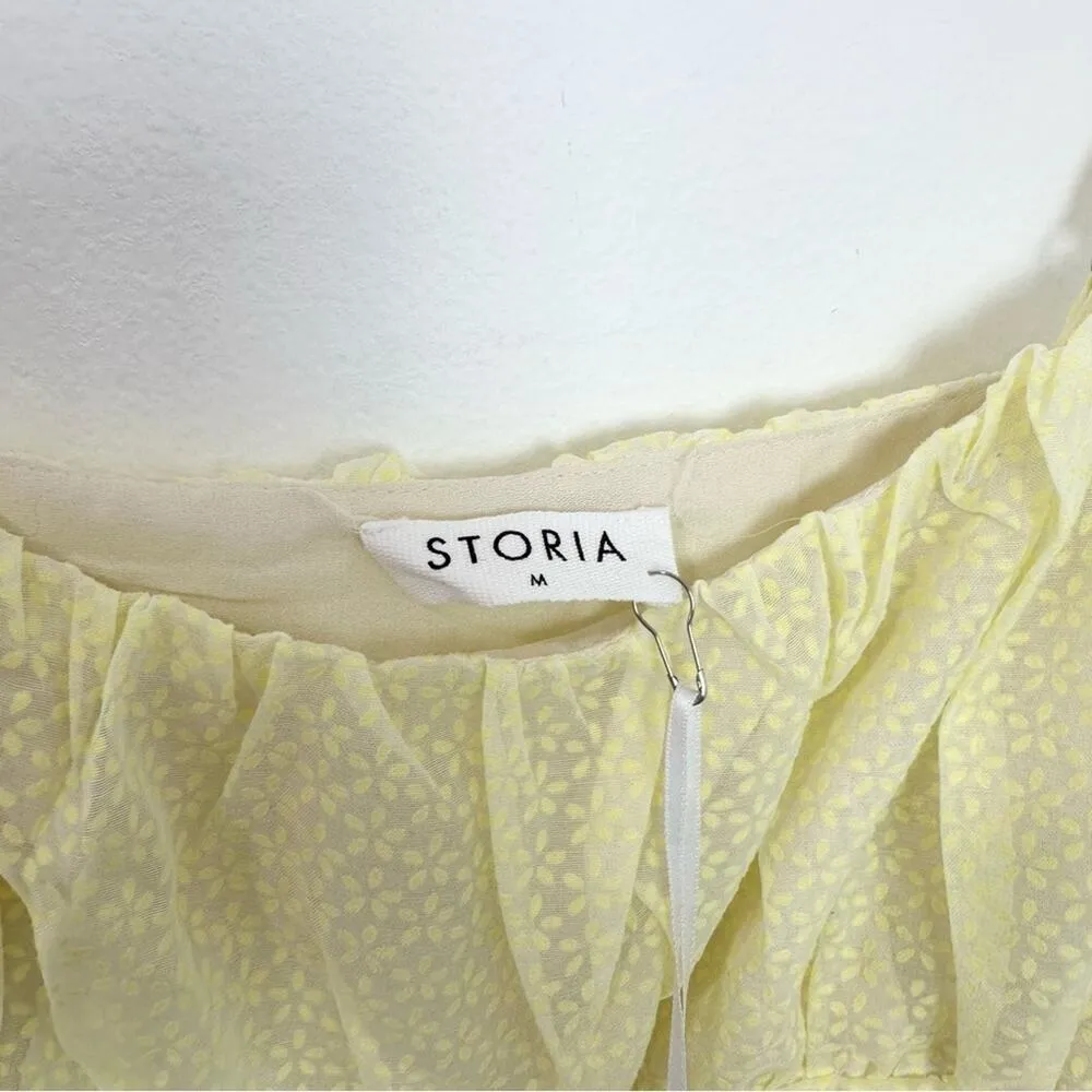 Storia Monochromatic Floral Print Mini Dress Yellow Floral Strappy Ruched Medium - Image 7