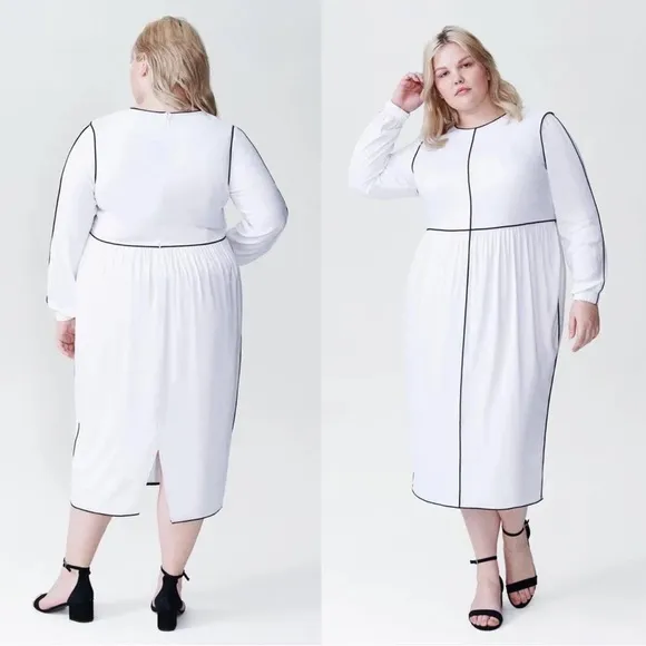 Universal Standard • Arga Outline Dress white black piping midi minimalist - Image 2