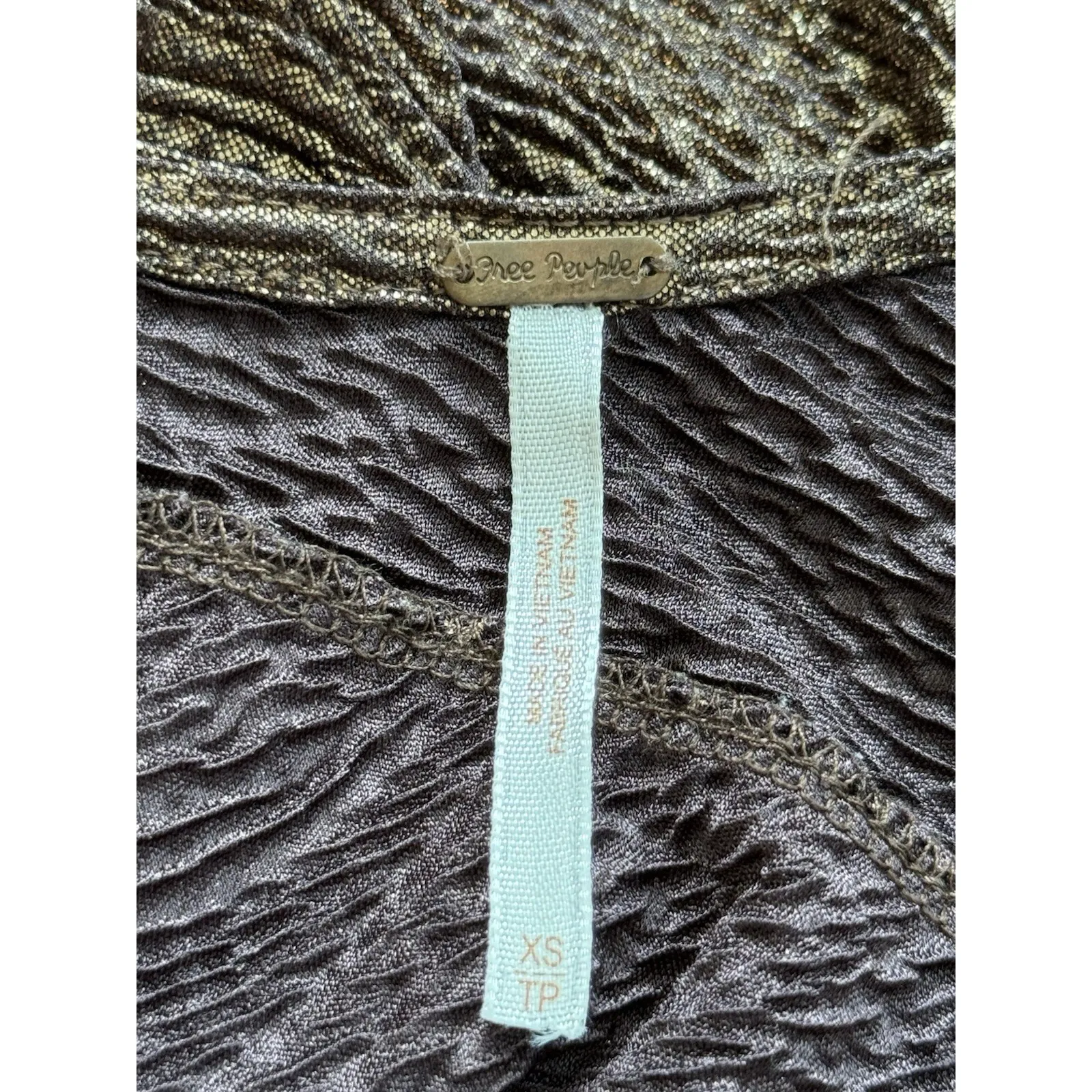 Free People Moonage Shimmer Metallic Bodycon Dress Short‎ Sleeve Bronze Size XS - Image 7