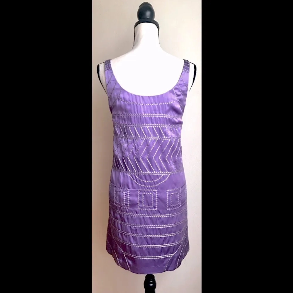 Purple Silk Loose-Fit Mini Skirt Dress: Silver Sequins Design, Sz. Sz. 4 - Image 4