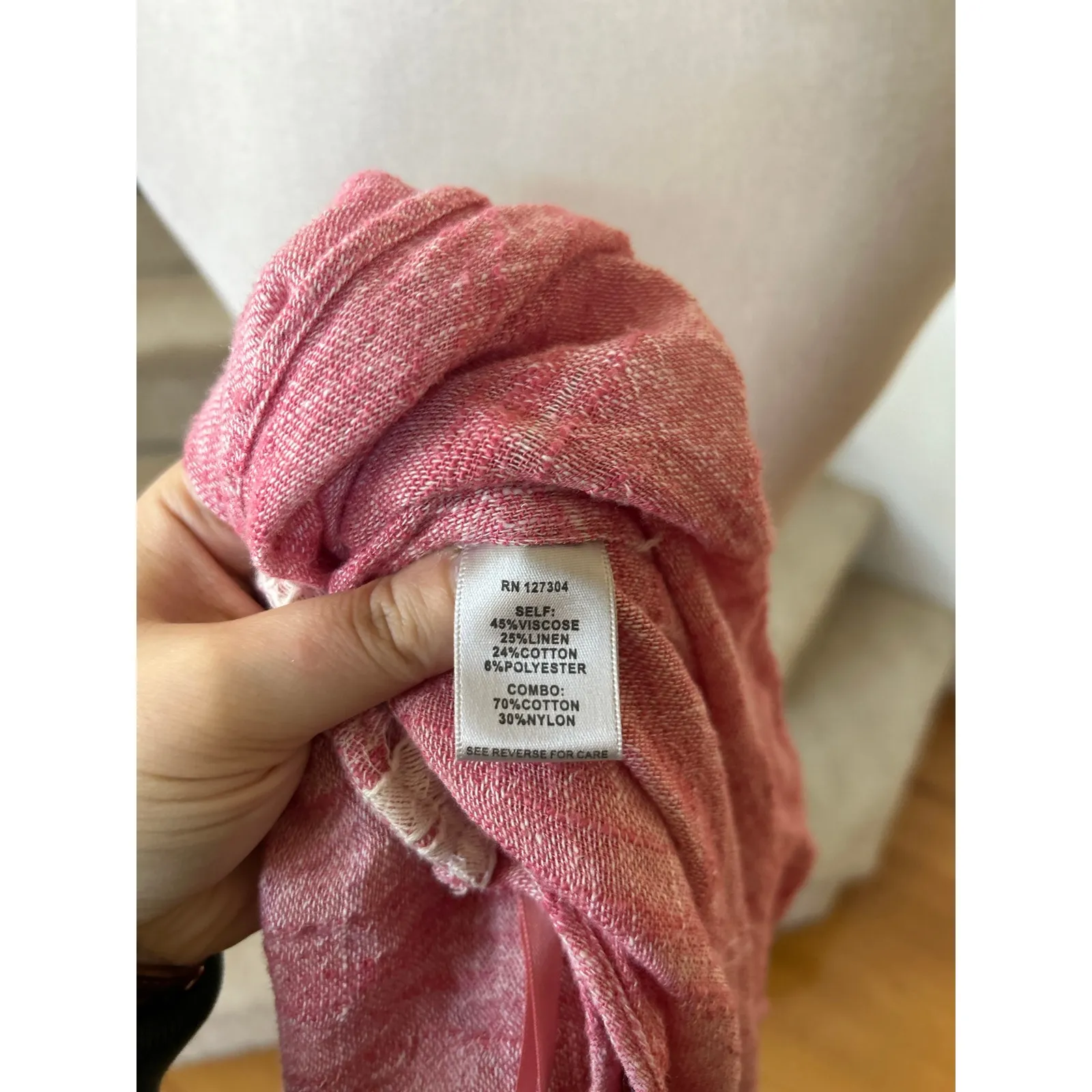 John Mark Red & Cream Lace Button Back Linen Blend Blouse - Image 4