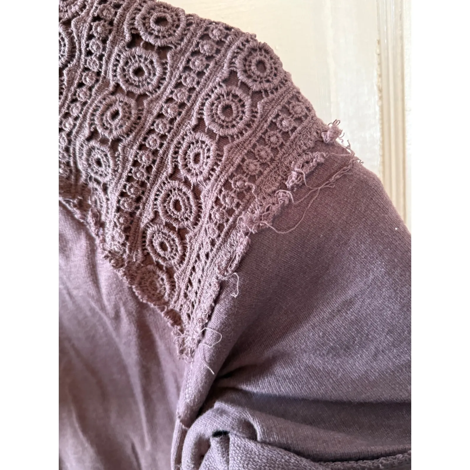 Maurices Womens Purple Crochet Sleeve Tunic  Rolled Cuff Distressed Hem shirt - Image 9