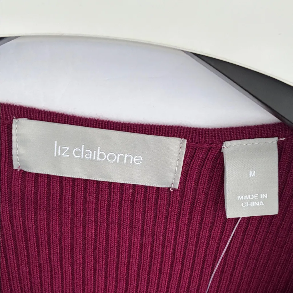 Liz Claiborne Women’s Burgundy Red Knit Top Lace Accents Medium - Image 4