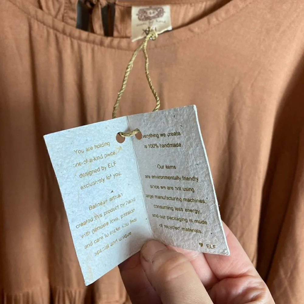 ELF HANDMADE long sleeve Thalia tiered midi dress Orange Size XXL - Image 10