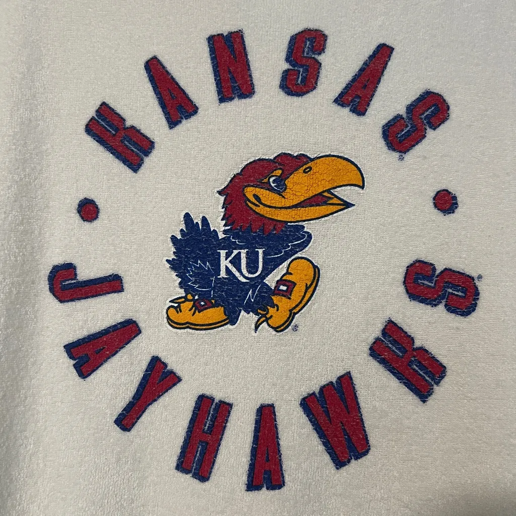 Vintage University of Kansas Jayhawks White Terry Crewneck Sweater Pressbox - Image 2