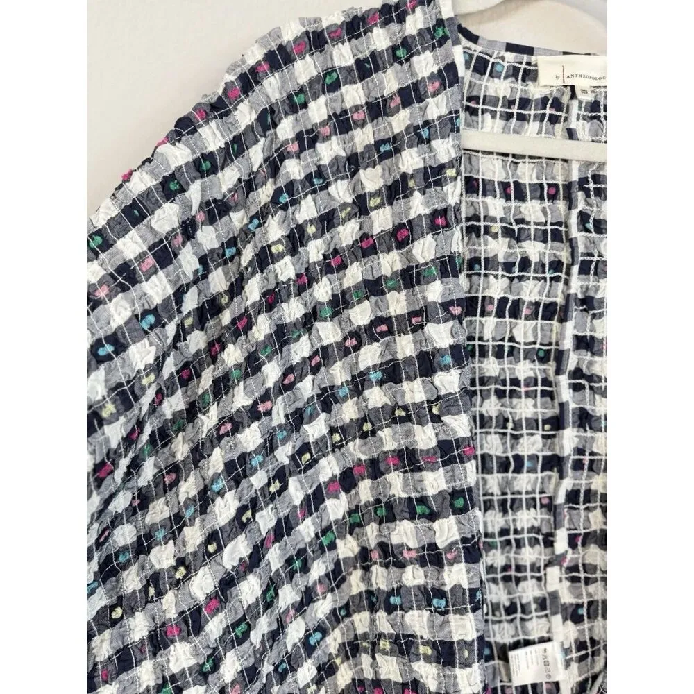 Anthropologie  June Gingham Cropped Oversized Kimono Navy Blue Multicolor Size OS - Image 8