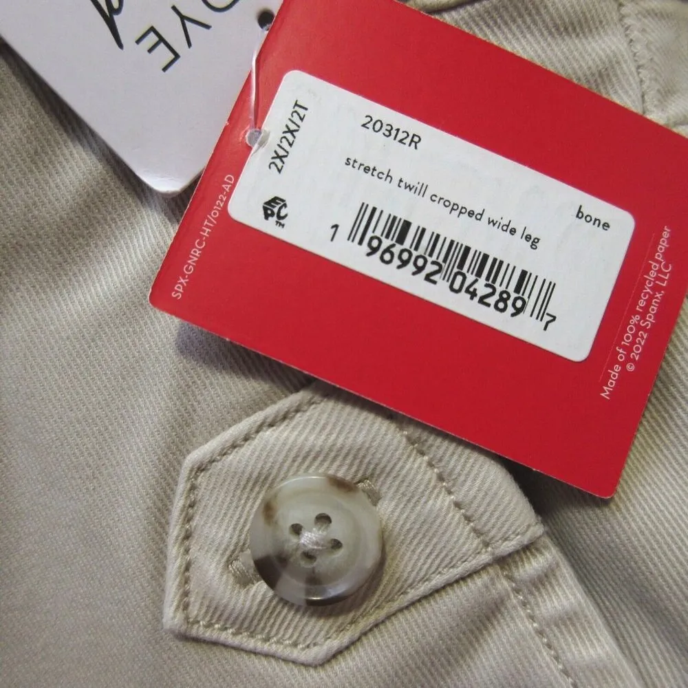 NWT SPANX 20312R Stretch Twill Cropped Wide Leg in Bone Beige Khaki Pants 2X - Image 3