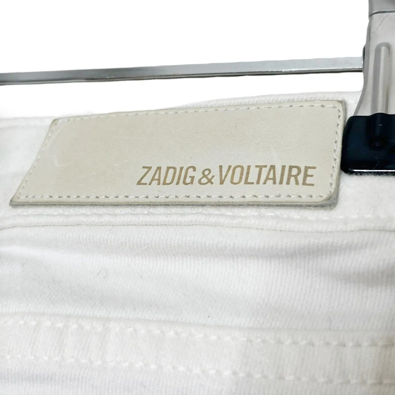 Zadig & Voltaire Ava Frayed Hem Jeans Women’s Size 24 White Low Rise Cropped Zip - Image 7