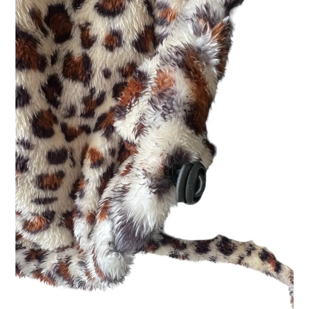 NWT Women's leopard la miel faux puffer coat print Jacket collar pockets size S Brown - Image 9