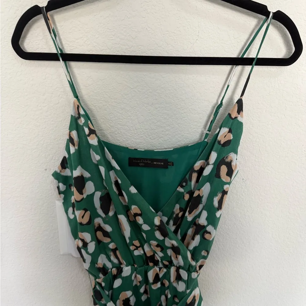 House of Harlow 1960 X Revolve Rudy Belted Jumpsuit Green Leopard Print XS - Image 5