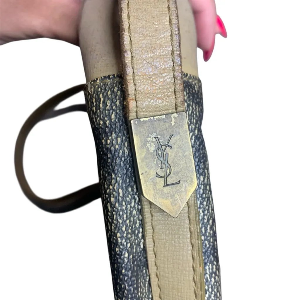 • Vintage YSL giraffe embossed shoulder bag brown tan - Image 6