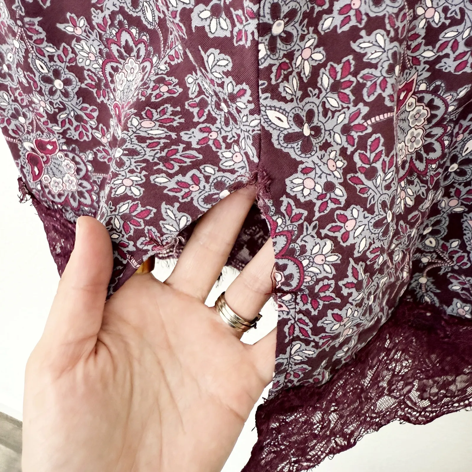 [Abercrombie & Fitch] Purple Floral Paisley Print Lace Trim Midi Skirt Sz Medium - Image 9