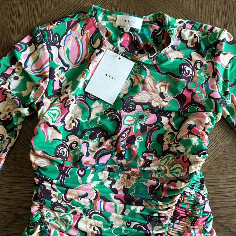 A.L.C.- Kiki Long Sleeve Ruched Dress- Emerald Multi,BRAND NEW,Size Medium, $450 - Image 10