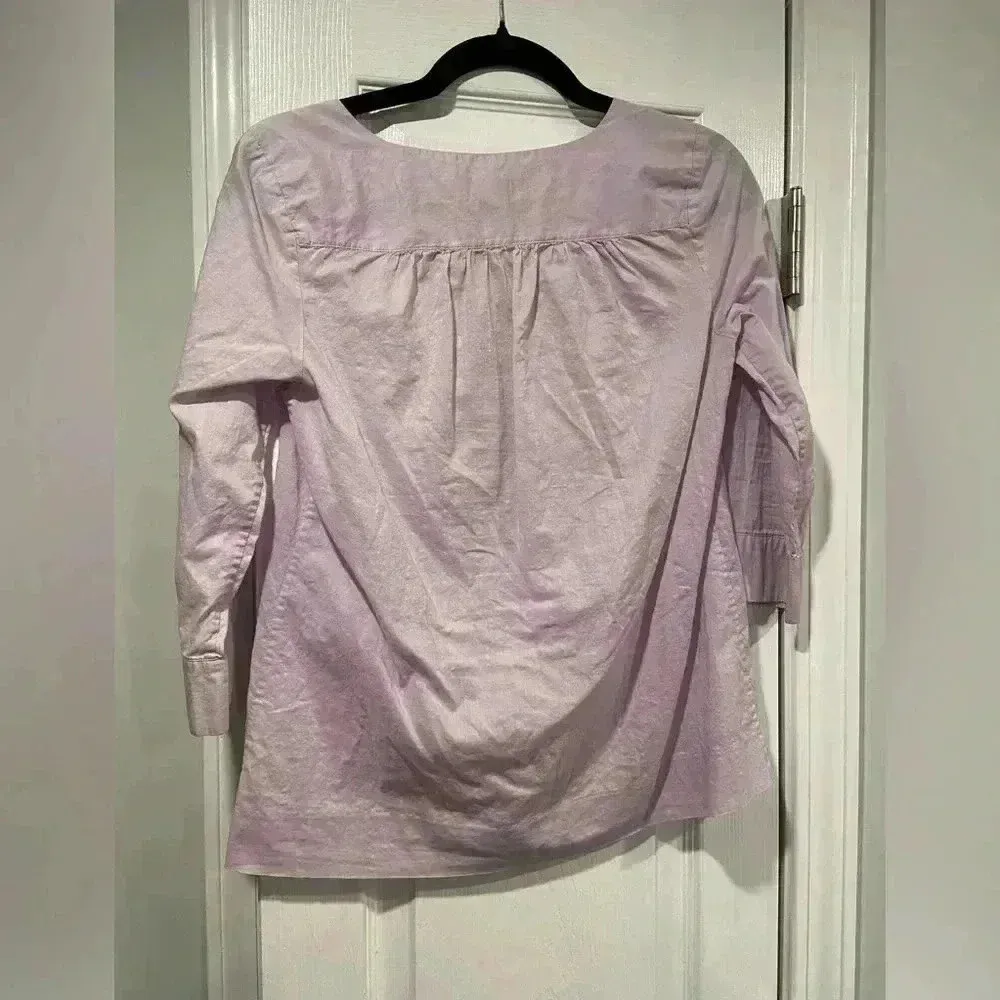 J. Crew Lavender Cotton Metal Stud Detail V Neck Pullover Peasant Top Size XS - Image 11