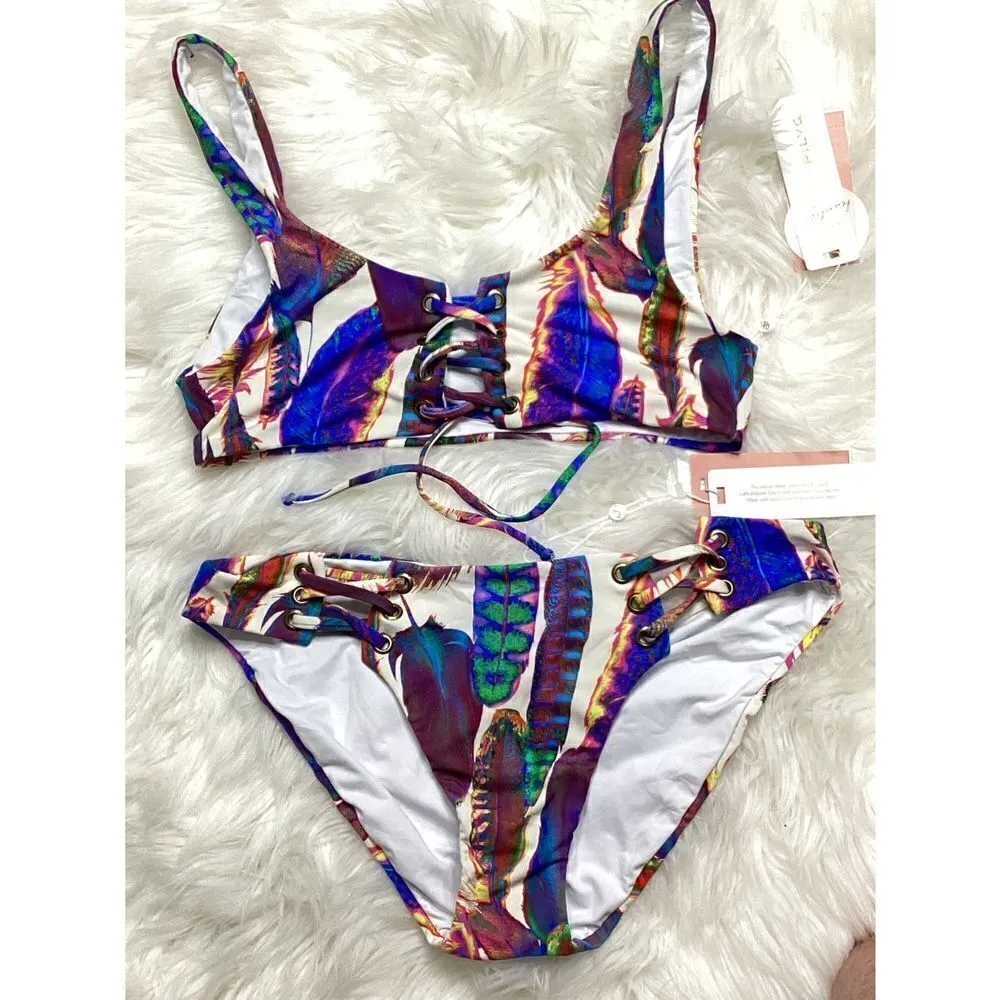 New Pilyq feather lace up bikini set. S-top/M-bottom - Image 8