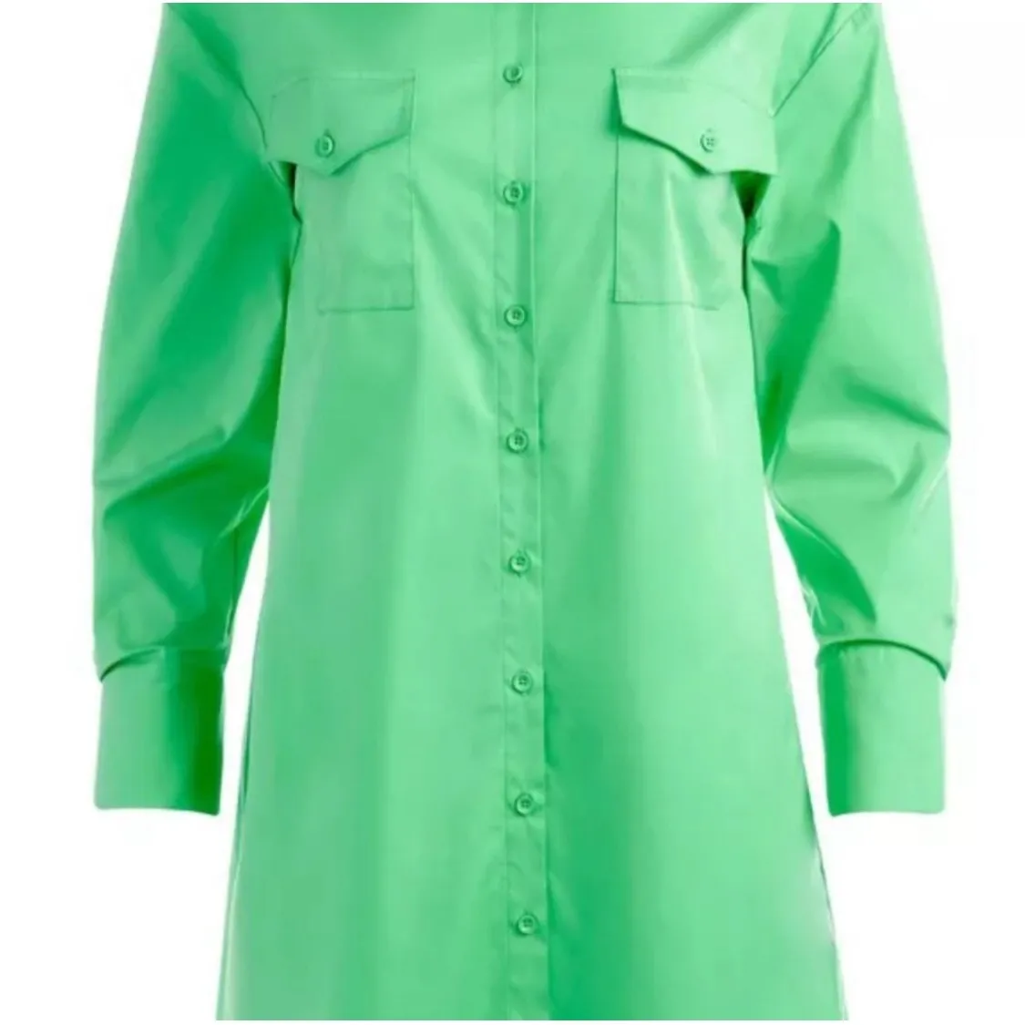Alice + Olivia XS Garden Green‎ Button Front Shirt Dress Long Sleeve NWT - Image 2