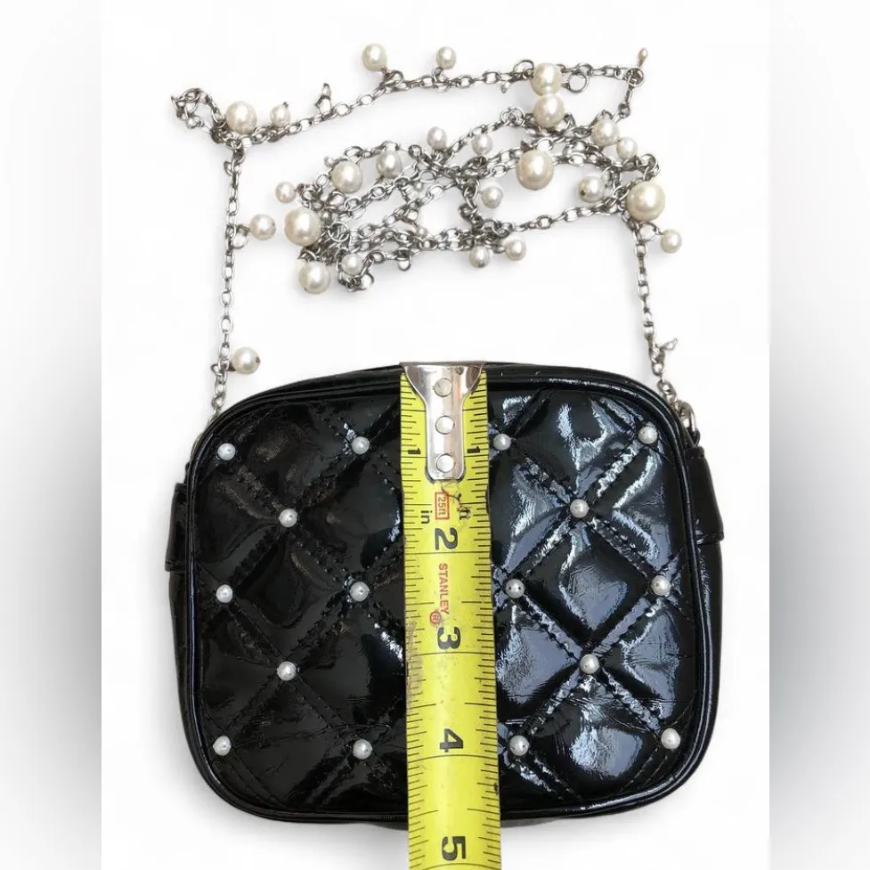 White House Black Market women’s Black Quilted Crossbody Bag with Pearl Accents - Image 8