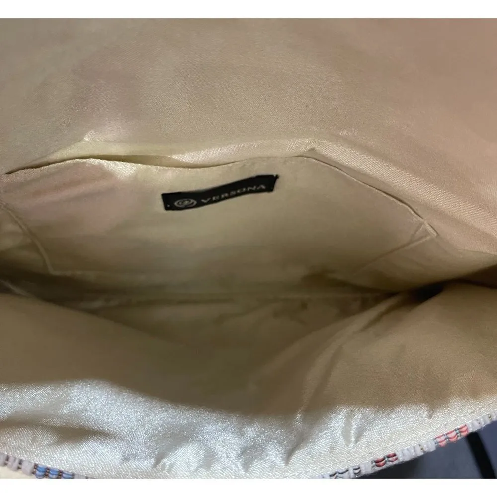 Versona Tweed Sequin Handbag Purse Envelope Bag Crossbody Grey Blue - Image 7