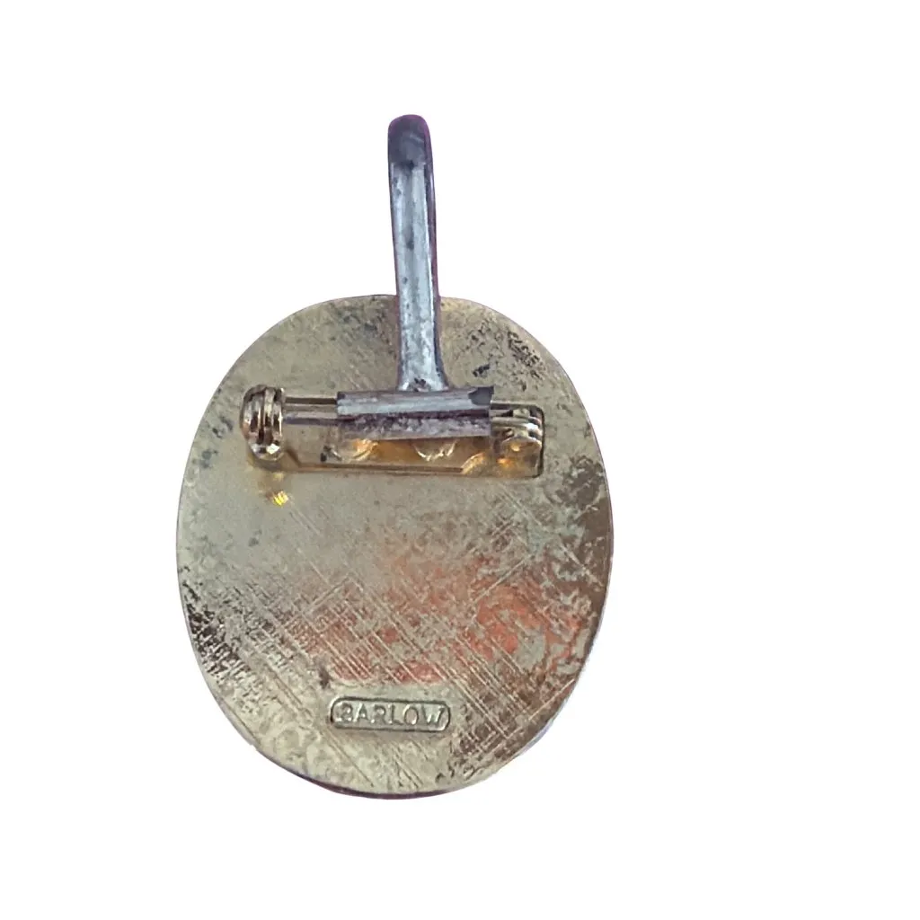 Vintage Barlow Lady Golfer Pin Brooch Pendant Gold Tone Signed Oval 1.5" Estate - Image 3