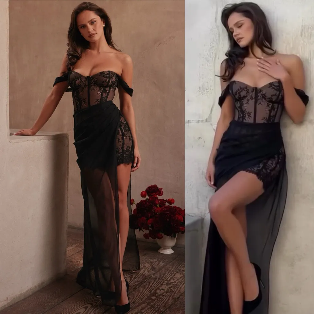 HOUSE‎ OF CB 'Debut' Black Off Shoulder Lace Maxi Dress NWOT Size M - Image 2