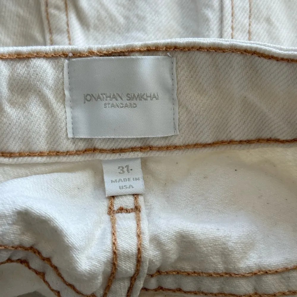Jonathan Simkhai Distressed Straight Leg Jeans White Denim Womens Size 31 Stains - Image 3