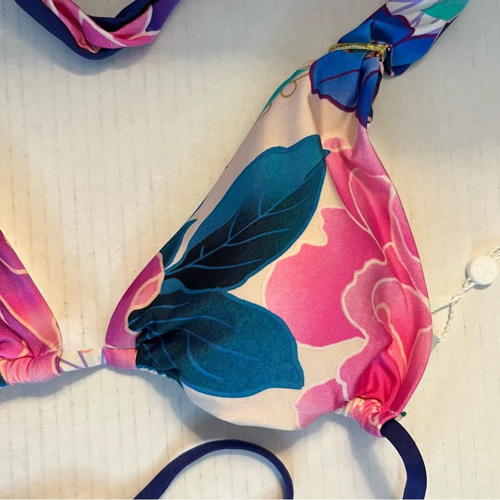 Trina Turk Swim Top Triangle Halter Hipster Bikini Swimsuit Top Floral Sz 6 NWT - Image 6