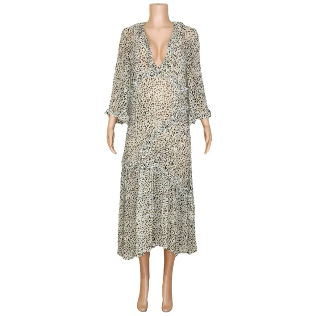 GANNI Printed Light Georgette Maxi Dress, Egret, FR34/US2 - Image 7