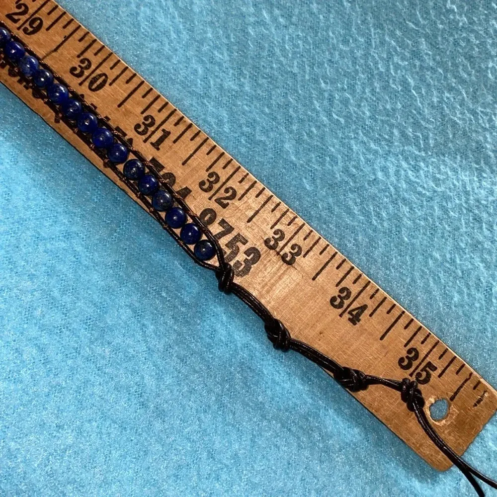 BBJ Lapis Lazuli Wrist wrap bracelet weaved in leather strips boho size OSFA Blue - Image 6