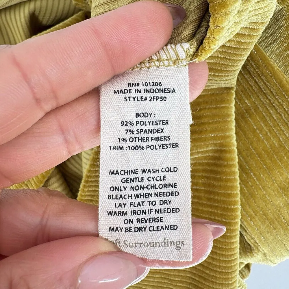 Soft Surroundings Blouse Velvet Boyfriend Tunic Yellow Stretch button Down Small - Image 10
