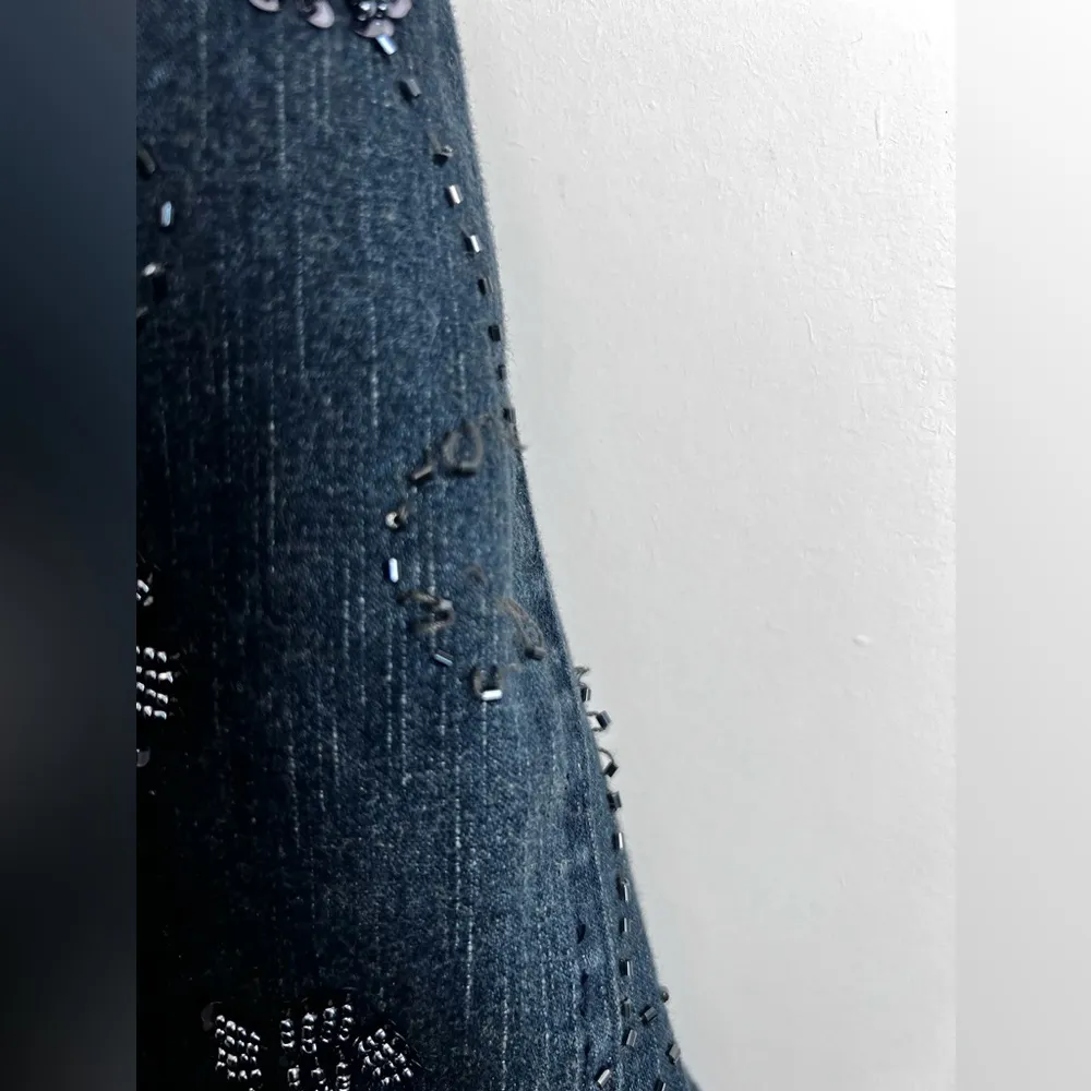 Flashback Women's Vintage Denim Jean Jacket Size L Button Front Beaded Blue Size L - Image 2