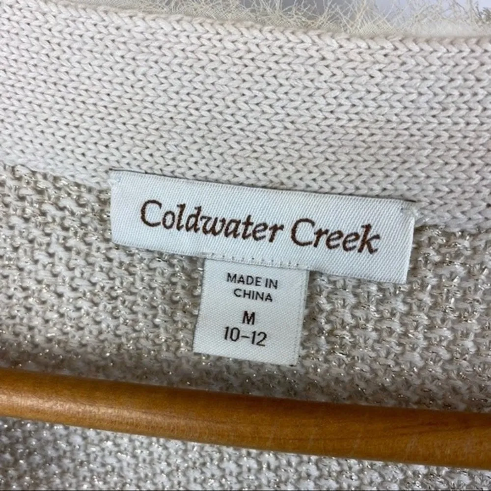 Coldwater Creek Ivory & Gold Metallic Button Front Cardigan Sweater M - Image 5