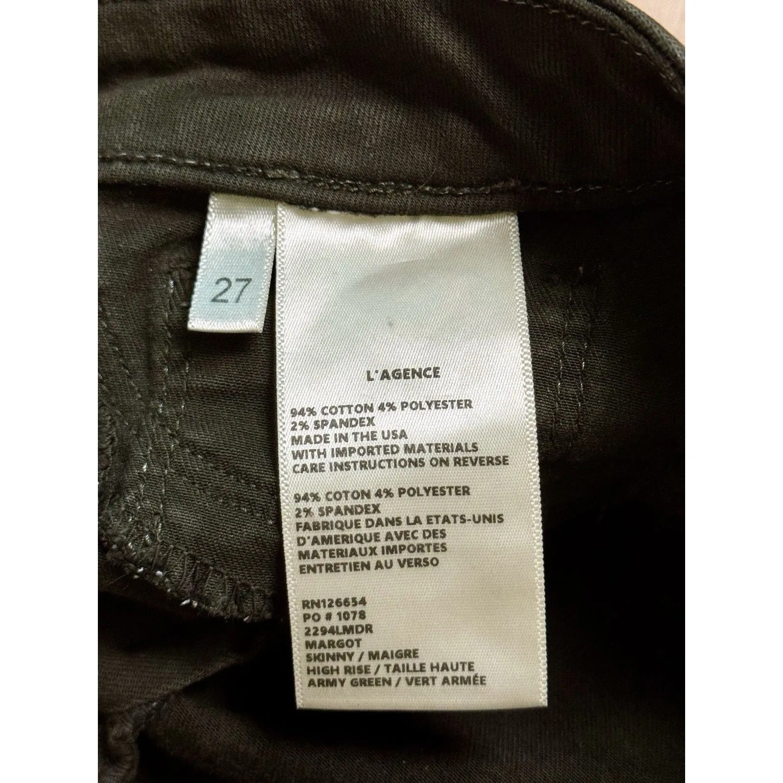 L'Agence Women's Margot High Rise Skinny Jeans Raw Hem Army Green Size 27 - Image 9