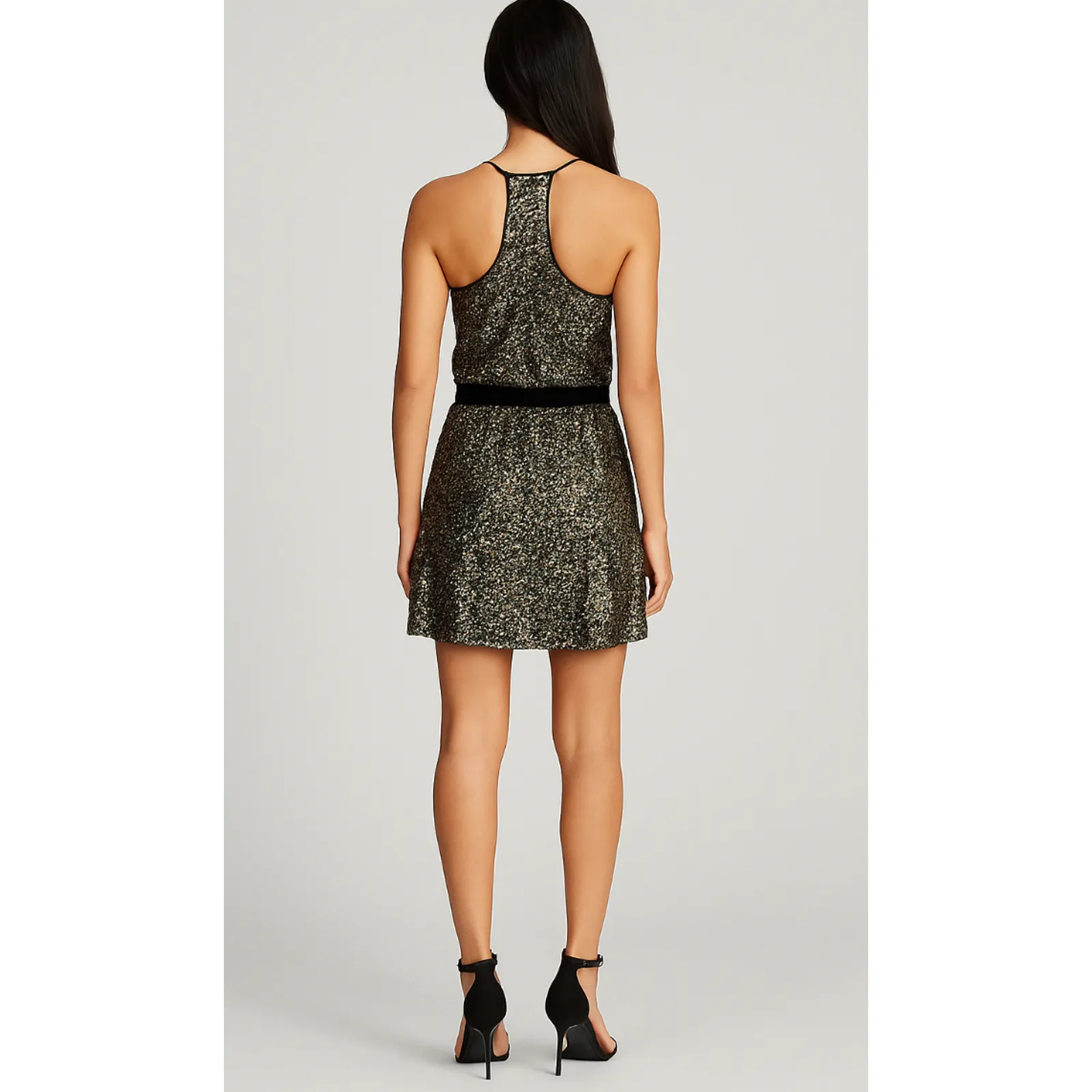 Parker Sequin Mini Dress Women S Gold Black Racerback‎ Party Silk Glam Sparkle - Image 12