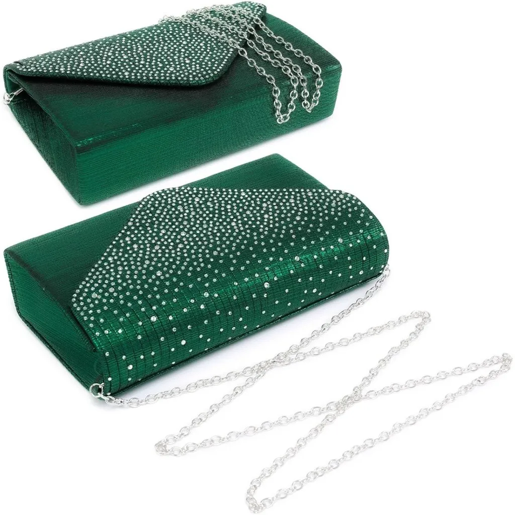 ⚡Women's Magnetic Closure Chain Strap Crossbody Envelope Green Clutch Handbag - Image 2