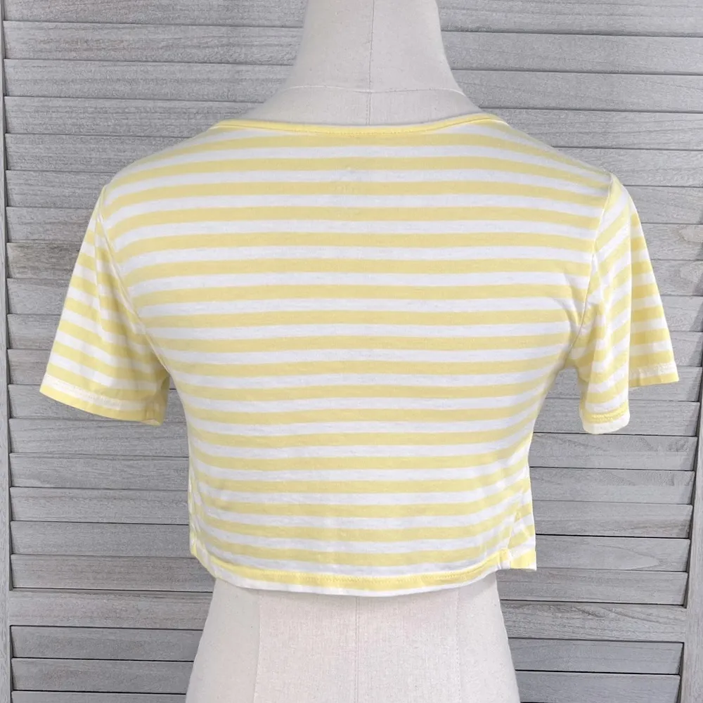 PACSUN Cropped Tee Yellow/White Stripes-XS - Image 2
